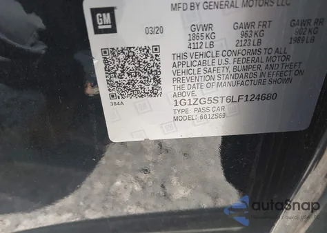 2020 Chevrolet Malibu Fwd Rs из США, поврежденный, VIN 1G1ZG5ST6LF124680